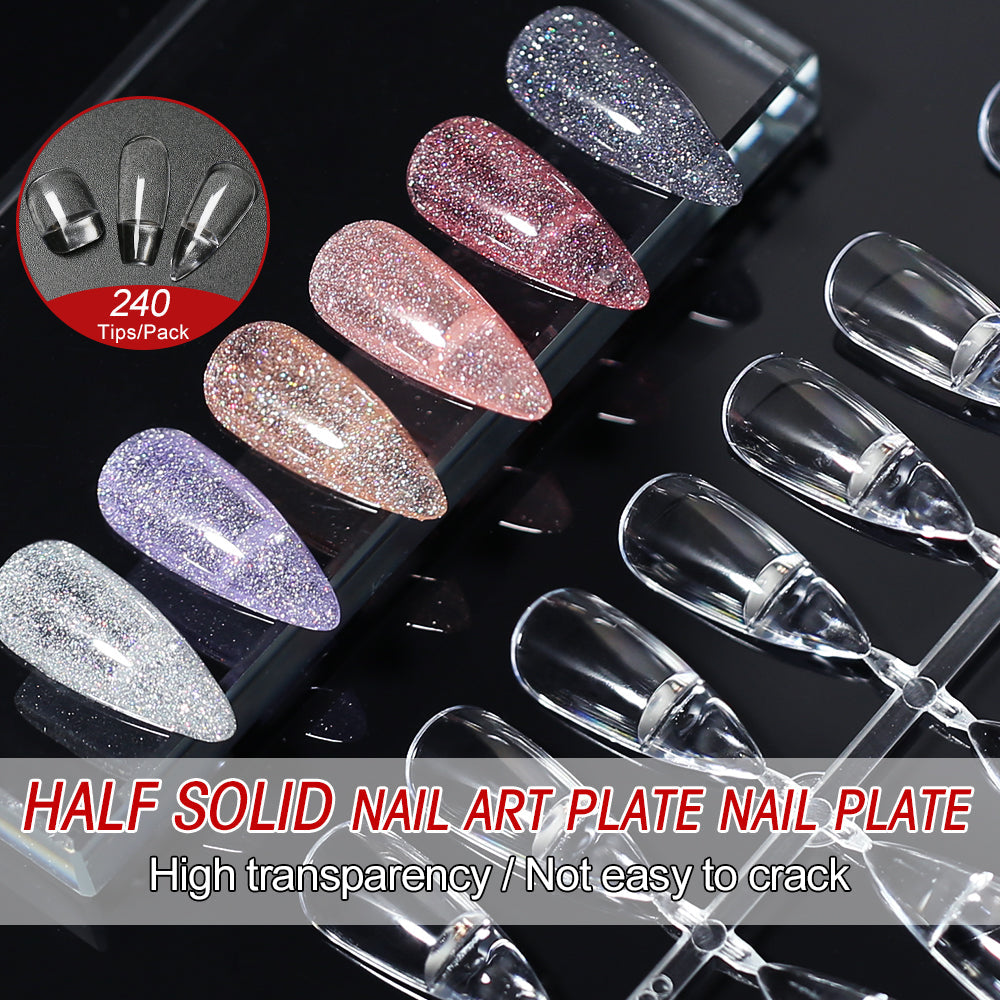 240tips/bag Fully Transparent Acrylic Nails Set Press on Nails Tips Almond Shape Nail Extension Practice Manicure Tool